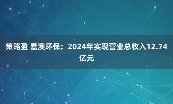 策略盈 嘉澳环保：2024年实现营业总收入12.74亿元