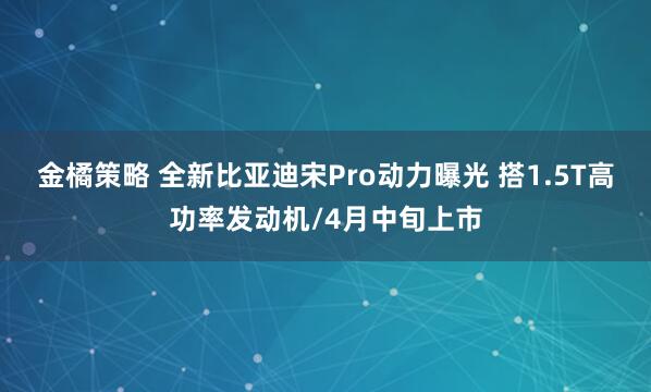 金橘策略 全新比亚迪宋Pro动力曝光 搭1.5T高功率发动机/4月中旬上市