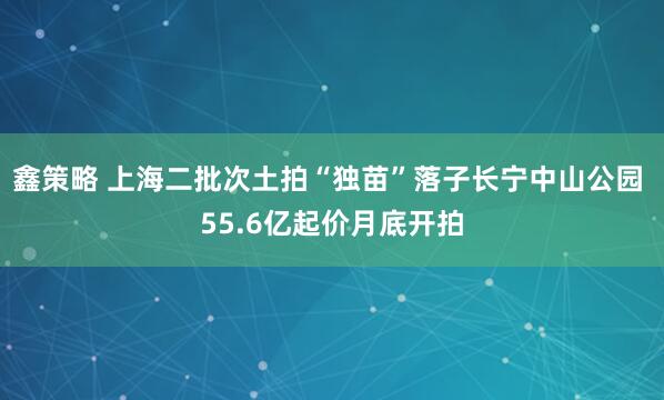 鑫策略 上海二批次土拍“独苗”落子长宁中山公园 55.6亿起价月底开拍